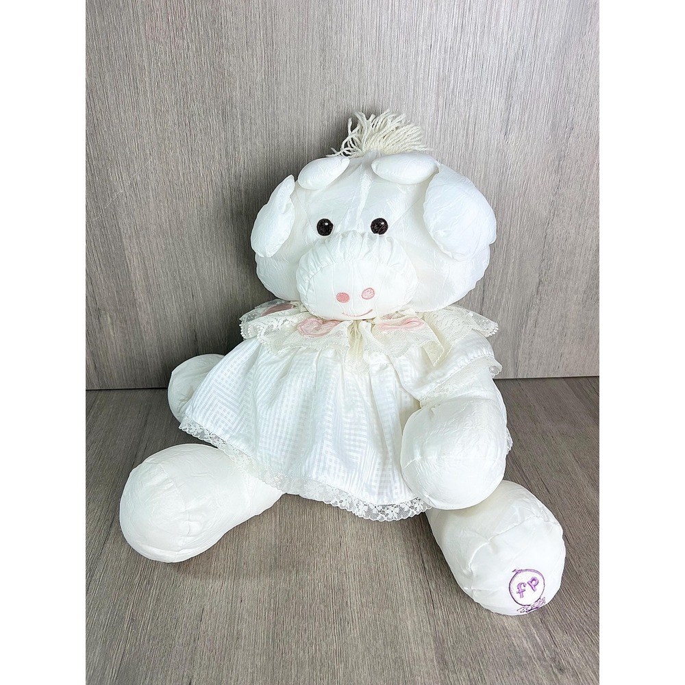 Vintage 1986 Puffalumps White Pig Fisher Price Plush Nylon Dress collectible